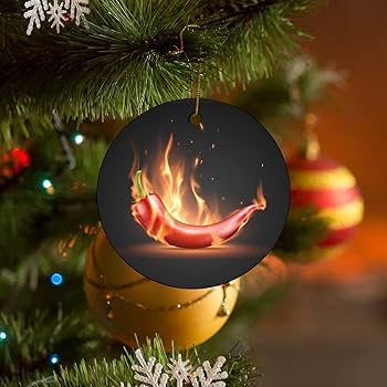 Amazon | 炎の中のリアルな赤唐辛子 クリスマスオーナメント